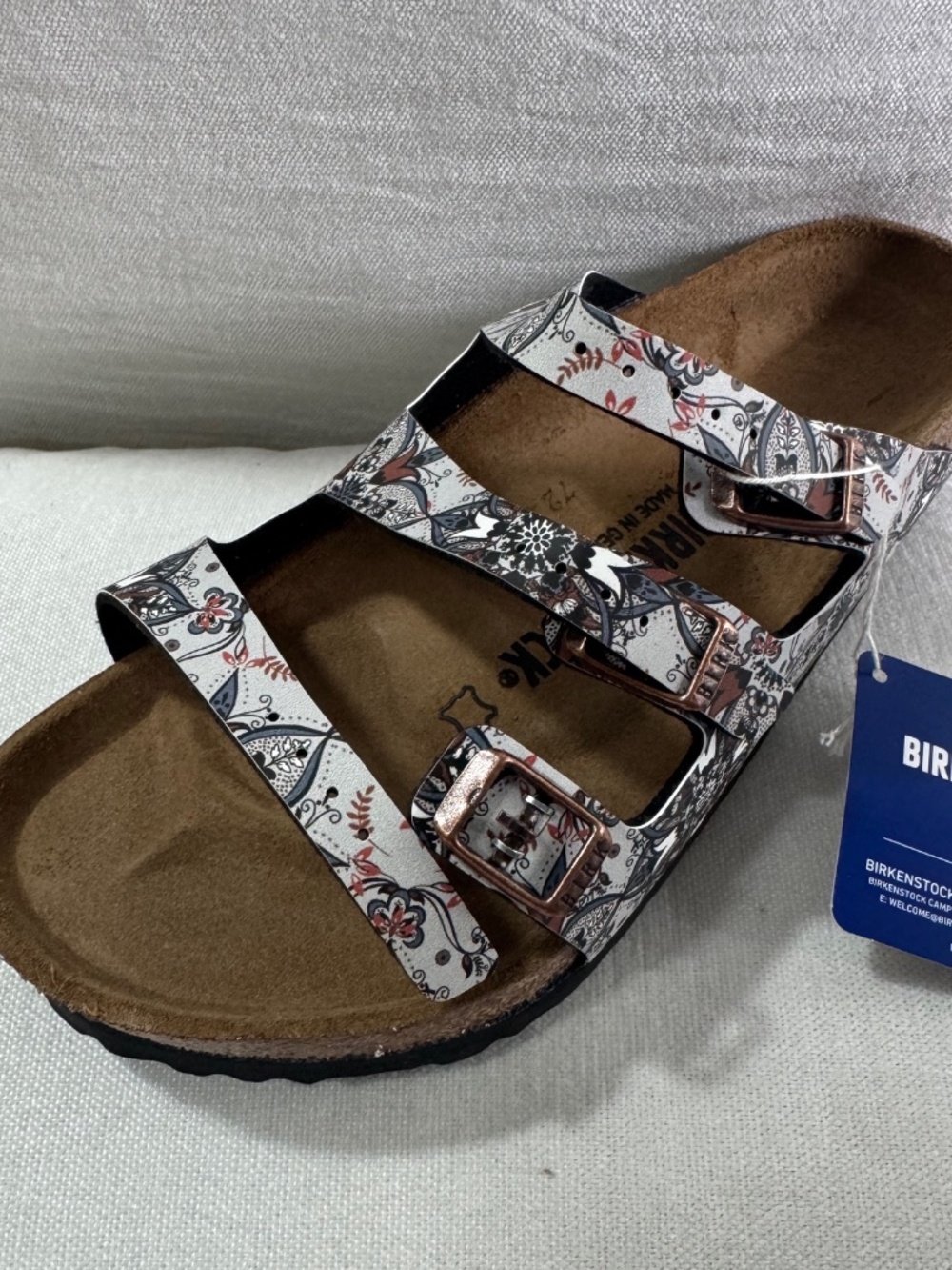 NEW Birkenstock Florida Boho Flowers Navy Birko-Flor Sandals Women EU 38 - Picture 6 of 10